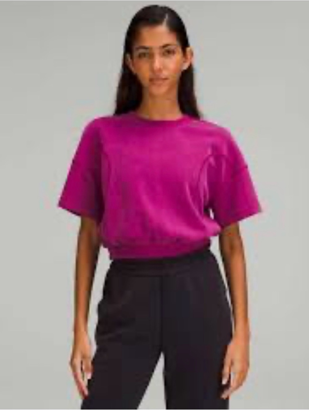 Lululemon Softstreme Gathered T Shirt Magenta Purple Crop Weighty drape Sz 6